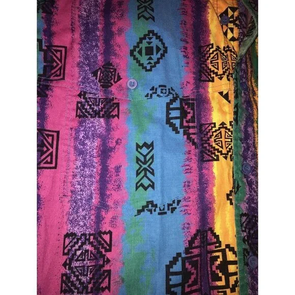 Wrangler 1990's Vintage South Western Aztec Style Print Long Sleeve Button Up XL - Picture 5 of 12